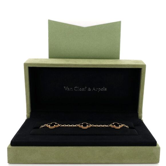 Van Cleef & Arpels Vintage Alhambra 5 Motifs Bracelet 18K Yellow Gold and Onyx - - Picture 2 of 3